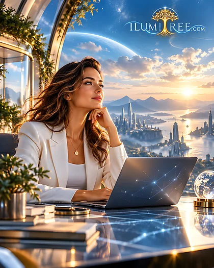 Mujer profesional junto a su laptop: la marca personal como activo de autoridad digital