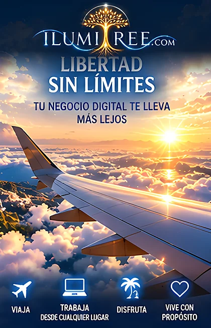 Viaje en avión entre nubes iluminadas: libertad geográfica y trabajo remoto