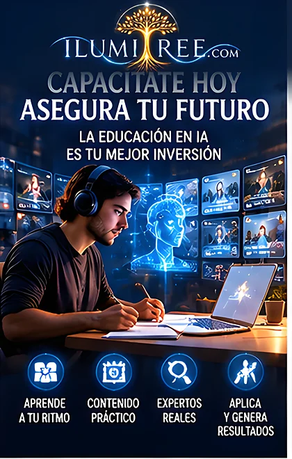 Emprendedor estudiando inteligencia artificial con contenidos y herramientas digitales