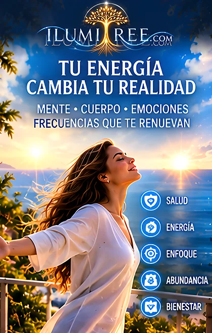 Tu energía cambia tu realidad: mujer disfrutando la luz del amanecer en un escenario natural