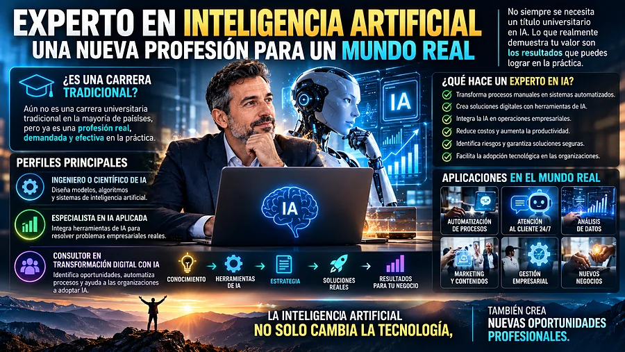 Infografía Experto en Inteligencia Artificial: perfiles, funciones y aplicaciones de la IA en el mundo real