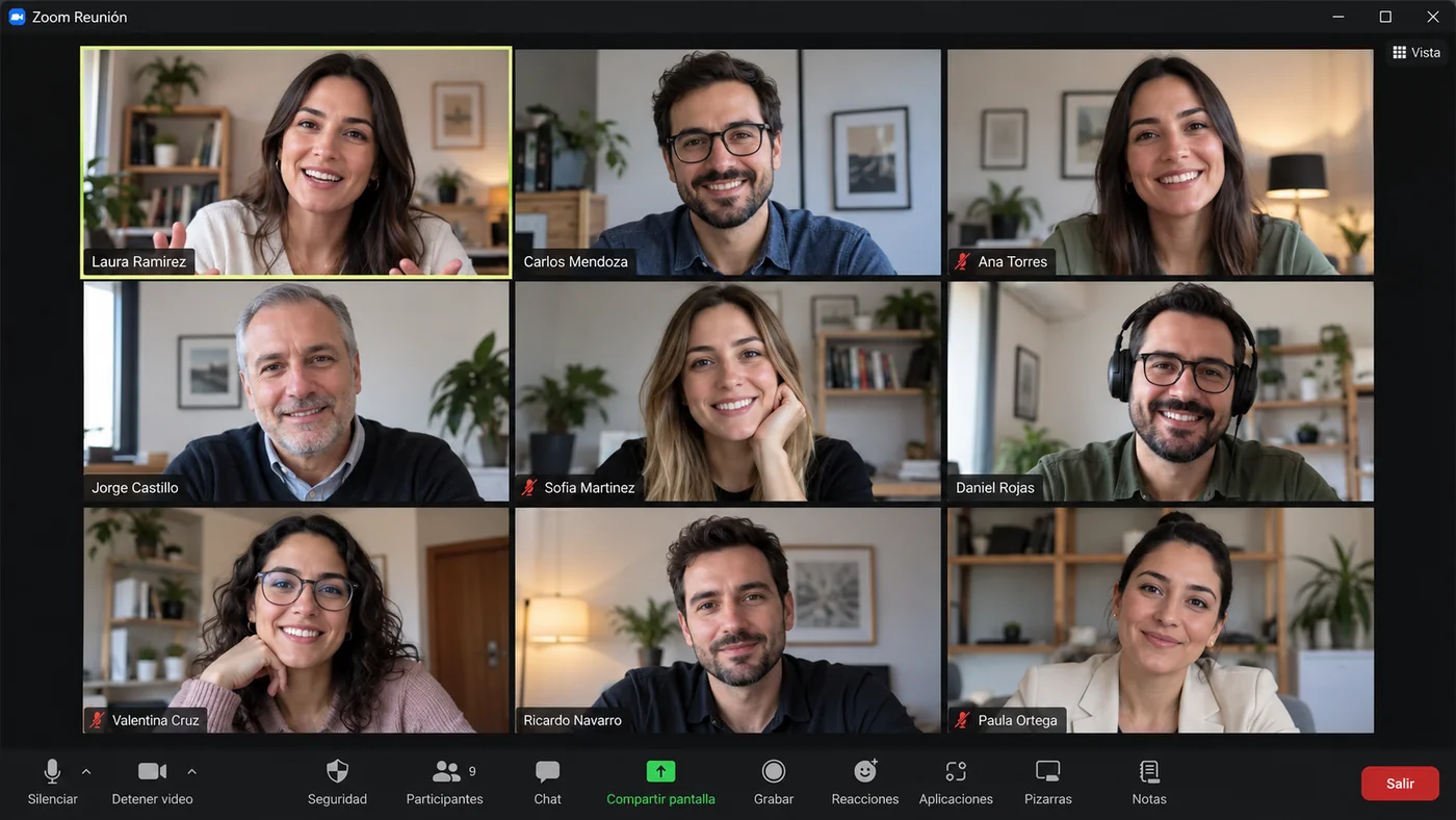 Reunión de Zoom con varias personas aprendiendo el proceso